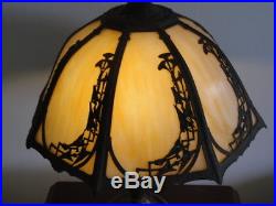 Rainaud Art Nouveau 8 Panel Slag Glass Lamp Signed