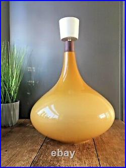 Rare 1960's Holmegaard Amber Yellow Glass & Teak Ceiling Light Onion Lamp Shade