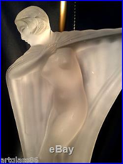 Rare Aladdin G-130 Art Deco Nude Glass Lady Cape Lamp 30's Etling, Lalique Type