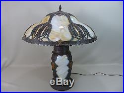 Rare Antique Slag Glass Panel Art Nouveau Lamp with Lighted Base Handel B&H Era