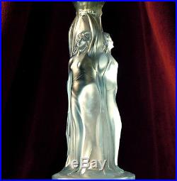 Rare Art Deco Blue Satin Glass Walther'The Three Graces' Torchiere Lamp, c. 1930