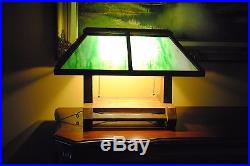 Rare Arts & Crafts Stickley, Mission, Brown Era Oak Stained Slag Glass Desk Lamp