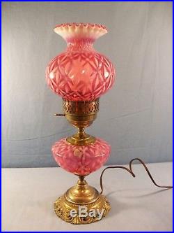 Rare Fenton Cranberry Opalescent Glass DAISY OPTIC Electric Table Lamp CLEARANCE