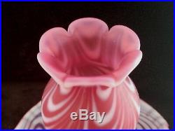 Rare Fenton Feather Swirl Cranberry Satin Opalescent Fairy Lamp Light One Piece