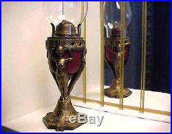 Rare French Art Deco 3 Ladies Modernistic 1920's Metal Oil Lamp w Glass Shade