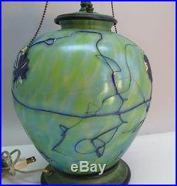 Rare & Large PALLME KONIG Art Nouveau Glass Lamp c. 1910 Bohemian loetz vase