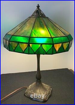 Rare Original Art Nouveau Handel Leaded Glass Lamp With Bronze Base Marked