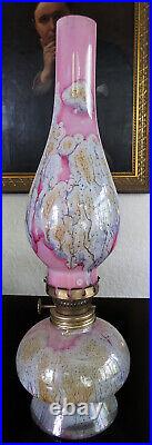 Rare Pink Art Glass Glass Oil Lamp Shade Matches Base Never Used