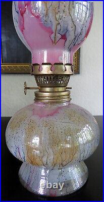 Rare Pink Art Glass Glass Oil Lamp Shade Matches Base Never Used