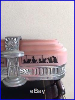 Rare SARSAPARILLA Railroad Diner Lamp Pink Glass Hand Blown Art Deco Cast Metal