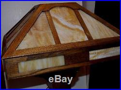 Rare STICKLEY Era ARTS & CRAFTS TABLE LAMP MISSION OAK Craftsman Wood Slag Glass