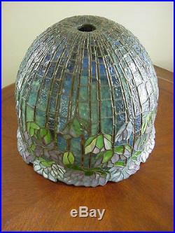 Rare Stained Glass Flowering Lotus Shade/table Lamp-odyssey Perforated Base