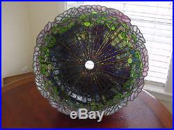 Rare Stained Glass Flowering Lotus Shade/table Lamp-odyssey Perforated Base