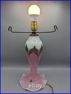 Rare VANDERMARK Art Glass Lamp Iridescent Pulled Feather Glass SIGNED