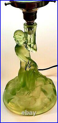 Rare Vaseline Nude Original Art Deco Walther & Sohne Glass Lady Lamp