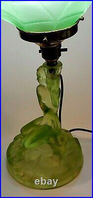 Rare Vaseline Nude Original Art Deco Walther & Sohne Glass Lady Lamp