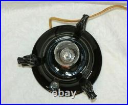 Rare Vintage Art Deco Black Glass Onyx 3 Elephant Lamp W Round White Black Globe