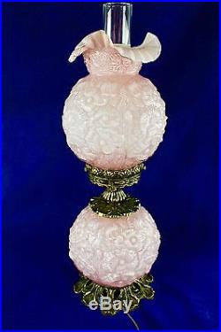 Rare Vintage Fenton Art Glass Pink Cased Overlay Poppy GWTW Table Lamp