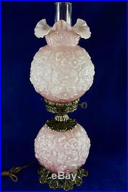 Rare Vintage Fenton Art Glass Pink Cased Overlay Poppy GWTW Table Lamp