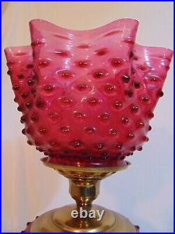 Red Cranberry Hobnail Art Glass Table Lamp Shade Marble Base Fenton