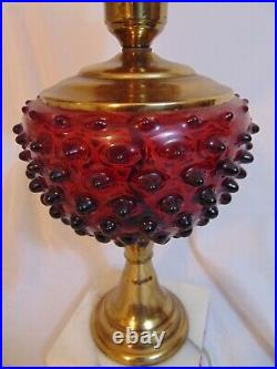 Red Cranberry Hobnail Art Glass Table Lamp Shade Marble Base Fenton