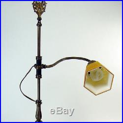 Rembrandt Adjustable Table Lamp with Quilted Mother of Pearl Art Glass Shade