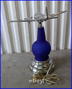 Reproduction Blue Cobalt 1939 Worlds Fair Art Deco Airplane Lamp / READ