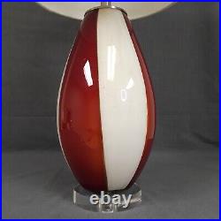 Retro Italian Blown Art Glass Teo Table Lamp Red & White Gold Aventurine MCM