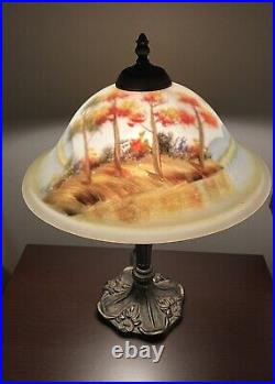 Reverse Painted Landscape Art Nouveau Table Lamp