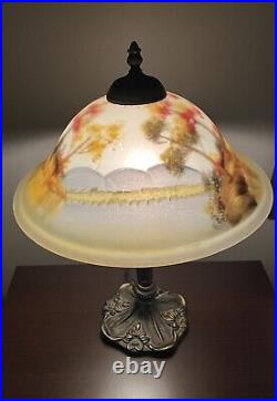 Reverse Painted Landscape Art Nouveau Table Lamp