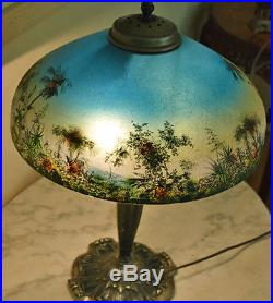 Reverse painted antique 1920s glass lamp Pairpoint Pittsburgh style Arts Crafts