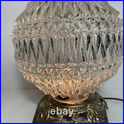 Round Vintage Art-Deco DIAMOND POINT GLASS TABLE Mid Century Modern 2 Light Lamp