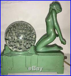 SALE Frankart Art Deco Green Nude Kneeling Woman Lamp W Glass Ball Sphere