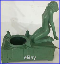 SALE Frankart Art Deco Green Nude Kneeling Woman Lamp W Glass Ball Sphere