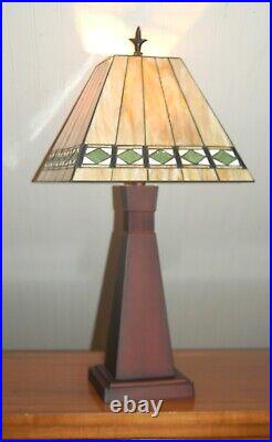 STAINED GLASS LAMP Bronze Prairie Arts & Crafts Mission Square Shade Modern