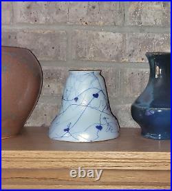 STEUBEN CALCITE Art Glass Shade Dark Blue Hearts & Vines Gold Interior 4.5h