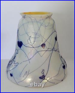 STEUBEN CALCITE Art Glass Shade Dark Blue Hearts & Vines Gold Interior 4.5h