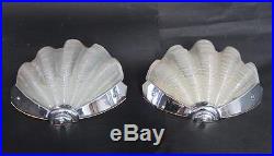SUPERB PR ANTIQUE ART DECO GLASS CLAM SHELL WALL LAMPS 1930s lights shade