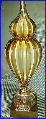 SUPERB Vintage 50s 60s Marbro MURANO ART Ribbed GLASS LAMP HOLLYWOOD REGENCY