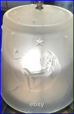 SUPER Art Deco Boudoir Lamp Nude Moon Satin Glass Shade Scotty Dog Catalin Base