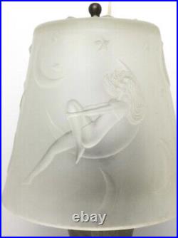 SUPER Art Deco Boudoir Lamp Nude Moon Satin Glass Shade Scotty Dog Catalin Base