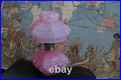 S 279 Basket Art Glass Pink Antique Miniature Oil Lamp Minor Damage Great Value