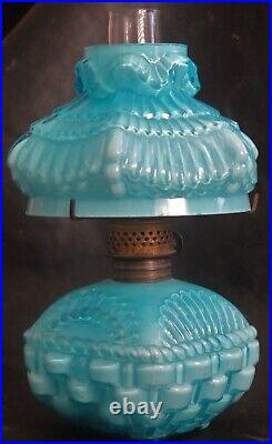 S 279 Basket Art Glass Pink Antique Miniature Oil Lamp Minor Damage Great Value