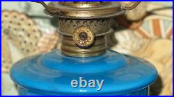 S 391 Art Glass Miniature Oil Lamp In Stunning Rare Bright Blue