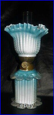 S 391 Art Glass Miniature Oil Lamp In Stunning Rare Bright Blue