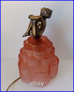 Sarsaparilla Frankart Art Deco Sitting Nude Pink Frosted Skyscraper Lamp AS-IS