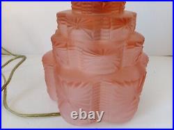 Sarsaparilla Frankart Art Deco Sitting Nude Pink Frosted Skyscraper Lamp AS-IS