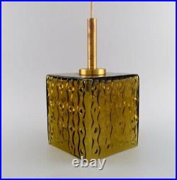 Scandinavian design. Ceiling lamp / pendant in mouth-blown art glass and brass