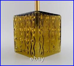 Scandinavian design. Ceiling lamp / pendant in mouth-blown art glass and brass