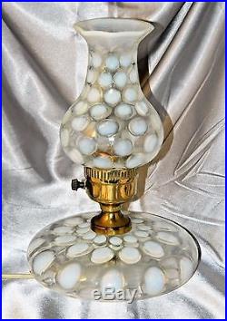 Scarce VINTAGE FENTON Glass French OPALESCENT COIN DOT Electric LAMP
